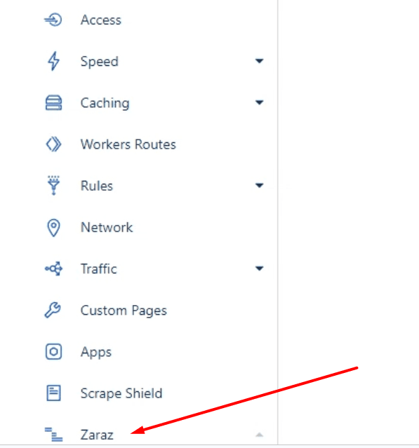 Screenshot showing how to locate the Zaraz option