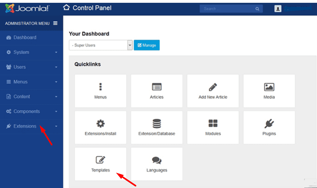 Screenshot showing how to navigate to the templates
