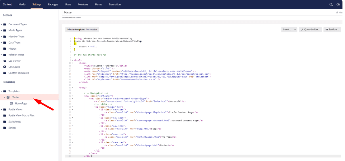 Screenshot showing how to locate where to embed the code