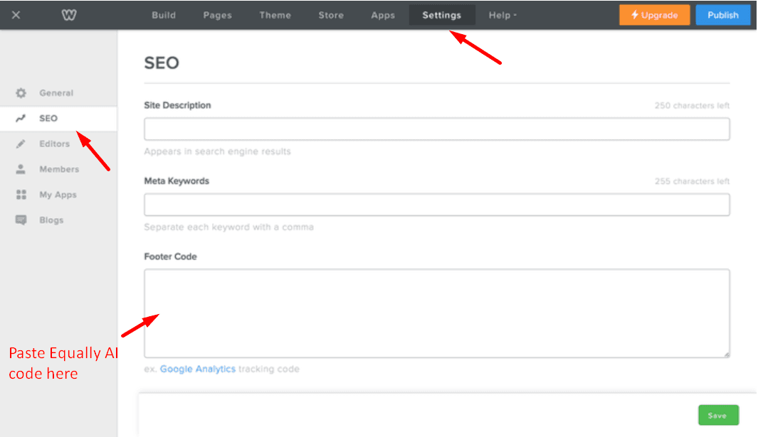 Screenshot of where the embed code needs to be pasted